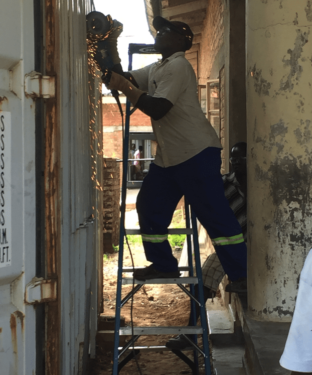 Cutting a window into the container